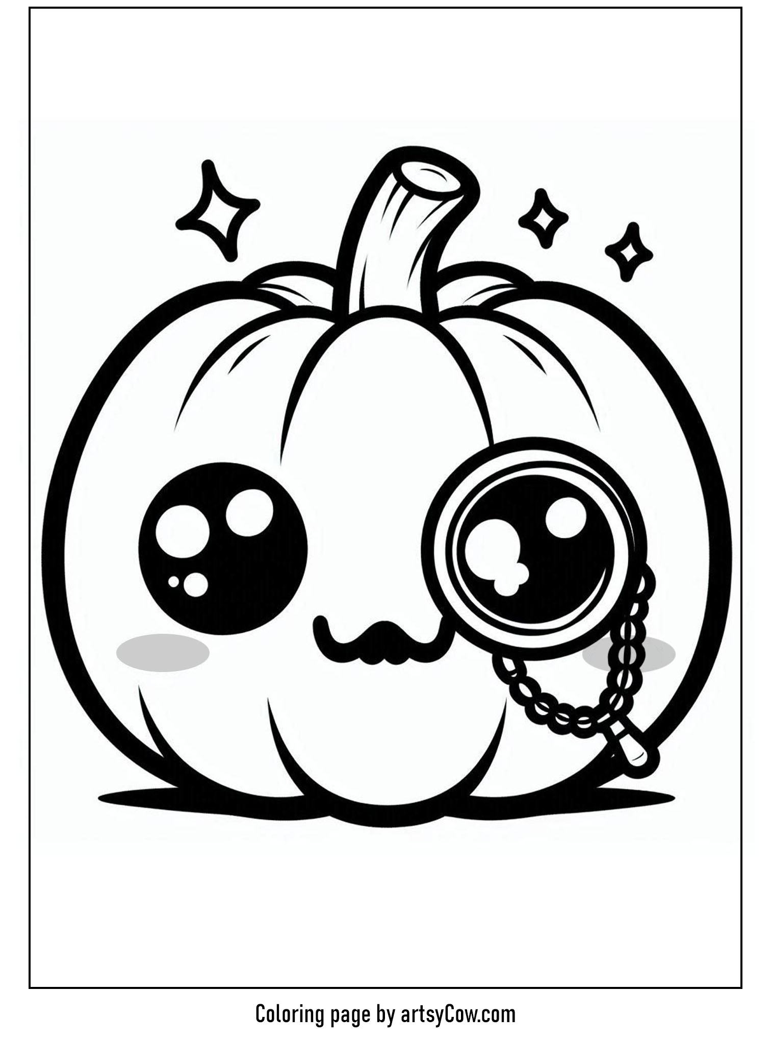 halloween coloring pages with jack-o-lantern featuring a cute pumpkin with a monocle looking curious and whimsical.